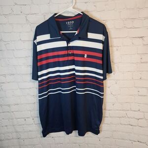 IZOD Men's Navy Striped Polo Shirt, Size XL